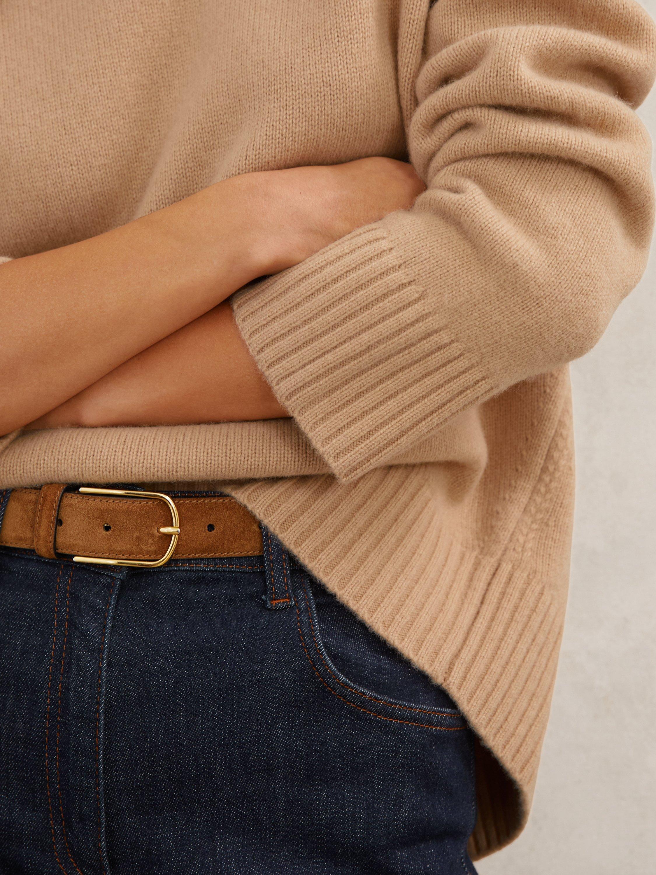 Product image 5 of 5, which shows Reiss Ella Round Neck Wool Blend Jumper, Camel, XS