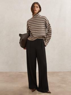 Reiss Wynn Alpace Blend Roll Neck Jumper, Neutral/Chocolate, Neutral/Chocolate