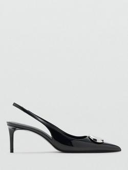Mango Rimini Patent Stiletto Heel Slingback Court Shoes, Black, Black