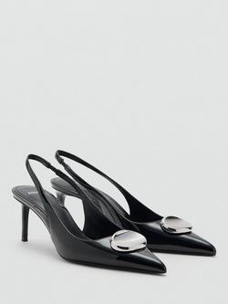 Mango Rimini Patent Stiletto Heel Slingback Court Shoes, Black - view 2, Black