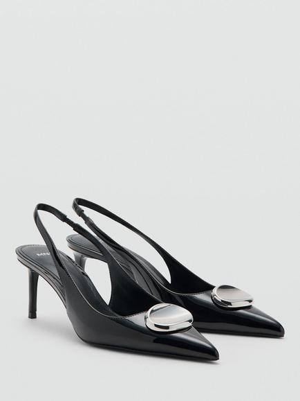 Mango Rimini Patent Stiletto Heel Slingback Court Shoes, Black - view 2, Black