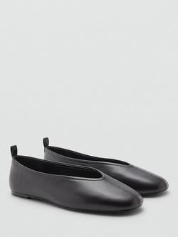 Mango Pulsa Leather Ballerina Pumps, Dark Brown - view 2, Dark Brown