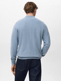 Mango Ten Long Sleeve Polo Shirt, Pastel Blue - view 2, Pastel Blue