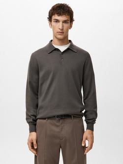 Mango Will Wool Long Sleeve Polo Shirt, Medium Brown, Medium Brown