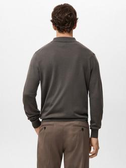 Mango Will Wool Long Sleeve Polo Shirt, Medium Brown - view 2, Medium Brown