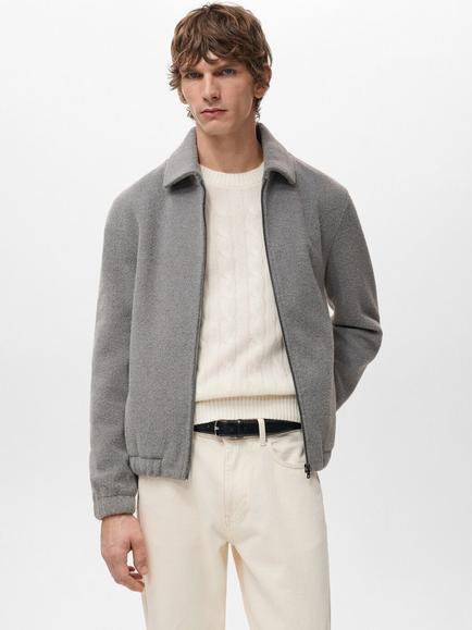 Mango Bellecz Textured Zip Through Sweatshirt, Grey, Grey