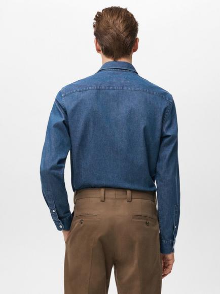 Mango Cotton Denim Shirt, Blue - view 2, Blue