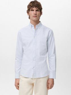 Mango Kodak Cotton Regular Fit Stripe Shirt, Medium Blue, Medium Blue