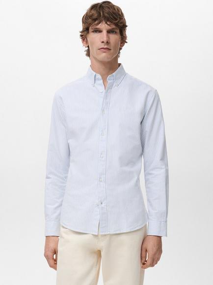 Mango Kodak Cotton Regular Fit Stripe Shirt, Medium Blue, Medium Blue