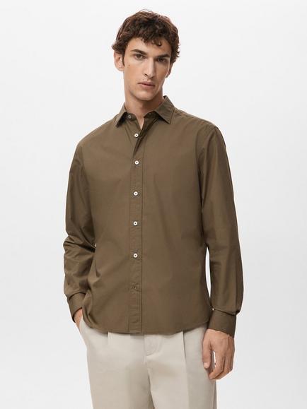 Mango Play Cotton Regular Fit Shirt, Medium Brown