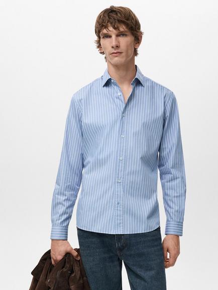 Mongo Player Striped Long Sleeve Shirt, Medium Blue, Medium Blue