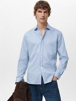 Mango Play Cotton Stripe Regular Fit Shirt, Medium Blue