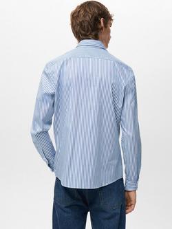 Mango Play Cotton Stripe Regular Fit Shirt - view 2, Medium Blue