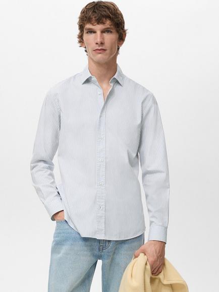 Mango Play Cotton Stripe Regular Fit Shirt, Pastel Blue