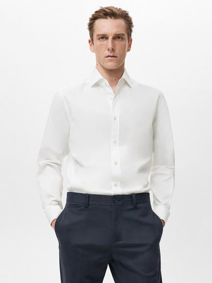 Mango Zeus Cotton Long Sleeve Shirt, White, White