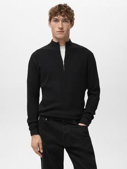 Mango Antigua Perkins Collar Cotton Blend Rib Knit Jumper, Black