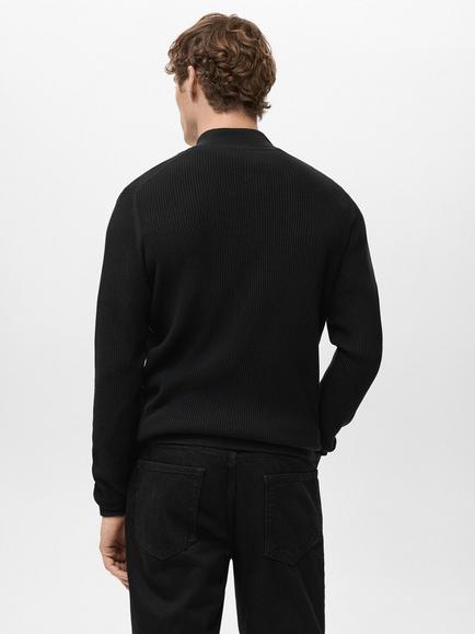 Mango Antigua Perkins Collar Cotton Blend Rib Knit Jumper - view 2, Black