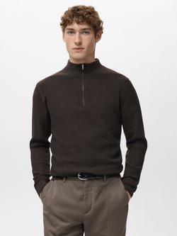 Mango Antigua Perkins Collar Cotton Blend Rib Knit Jumper, Dark Brown