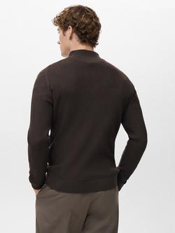 Mango Antigua Perkins Collar Cotton Blend Rib Knit Jumper - view 2, Dark Brown