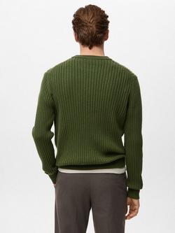 Mango Ariel Crew Neck Rib Knit Jumper with Wool, Green - view 2, Green