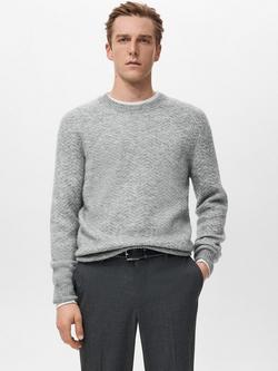 Mango Herring Round Neck Jumper, Grey, Grey
