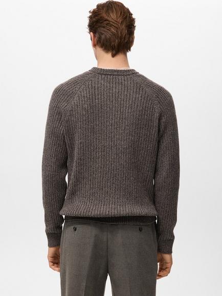 Mango Joan Wool Blend Crew Neck Cable Knit Jumper, Dark Brown - view 2, Dark Brown