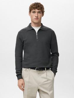 Mango Ten Zip Neck Jumper, Dark Grey