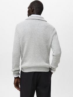 Mango Joan Wool Blend Zip-Neck Cable Knit Jumper - view 2, Pastel Grey