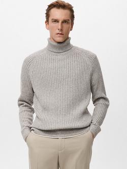 Mango Joan Wool Blend Roll Neck Cable Knit Jumper, Light Beige, Light Beige