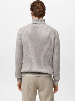 Mango Joan Wool Blend Roll Neck Cable Knit Jumper, Light Beige - view 2, Light Beige