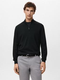 Mango Will Wool Zip Neck Jumper, Black