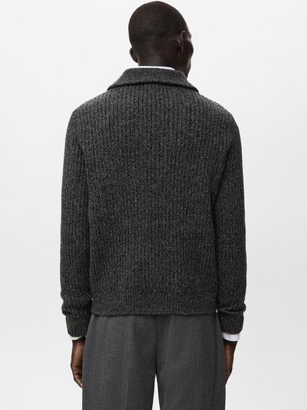 Mango Joan Wool Blend Zip-Neck Cable Knit Jumper - view 2, Dark Grey
