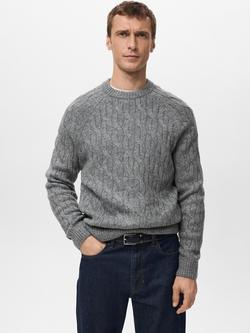Mango Maria Cable Knit Crew Neck Jumper, Grey