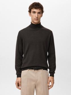 Mango Will Wool Polo Neck Jumper, Dark Brown, Dark Brown