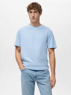 Mango Bellow Cotton Regular Fit Short Sleeve T-Shirt, Pastel Blue