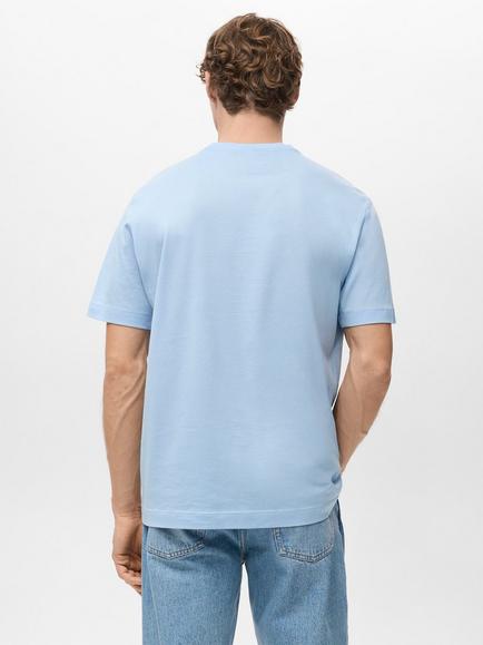 Mango Bellow Cotton Regular Fit Short Sleeve T-Shirt - view 2, Pastel Blue