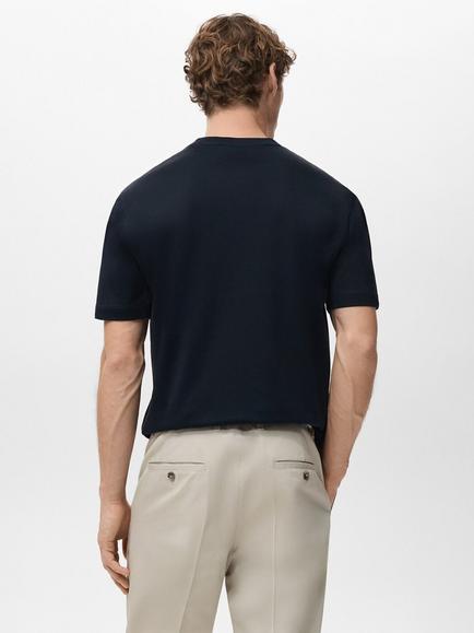 Mango Bellow Cotton Regular Fit Short Sleeve T-Shirt - view 2, Navy