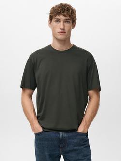 Mango Bellow Cotton Regular Fit Short Sleeve T-Shirt, Dark Brown