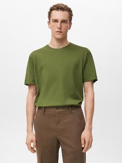 Mango Bellow Cotton Regular Fit Short Sleeve T-Shirt, Green