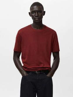 Mango Bellow Cotton Regular Fit Short Sleeve T-Shirt, Dark Red