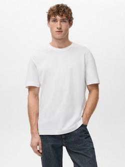 Mango Bellow Cotton Regular Fit Short Sleeve T-Shirt, White