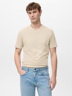 Mango Chelsea Cotton Regular Fit Short Sleeve T-Shirt, Light Beige