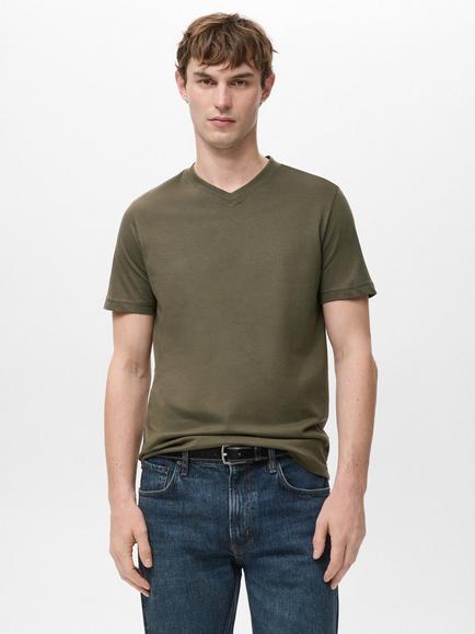 Mango Chelsea Cotton Regular Fit Short Sleeve T-Shirt, Khaki