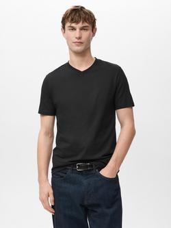 Mango Chelsea Cotton Regular Fit Short Sleeve T-Shirt, Black