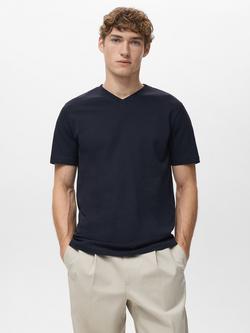Mango Chelsea Cotton Regular Fit Short Sleeve T-Shirt, Navy