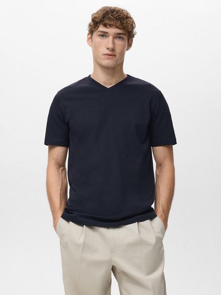 Mango Chelsea Cotton Regular Fit Short Sleeve T-Shirt, Navy