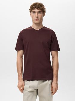 Mango Chelsea Cotton Regular Fit Short Sleeve T-Shirt, Dark Red
