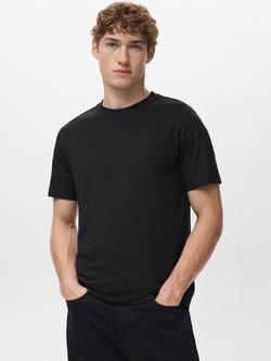 Mango Cherlo Cotton Slim Fit Short Sleeve T-Shirt, Black