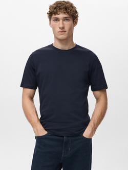 Mango Cherlo Cotton Slim Fit Short Sleeve T-Shirt, Navy