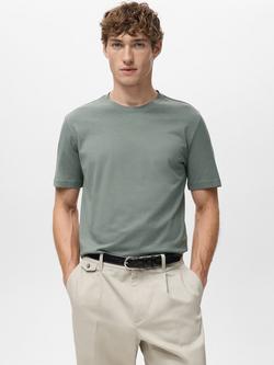 Mango Cherlo Cotton Slim Fit Short Sleeve T-Shirt, Medium Green